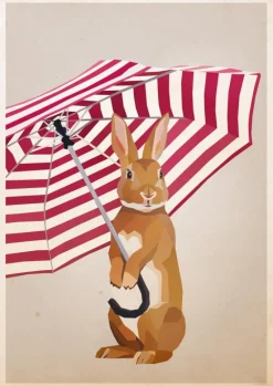 Rabbit with Umbrella Plakat (21x29.7 cm (A4))