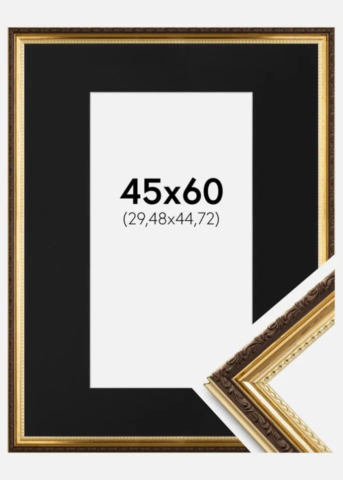Ramme Abisko Guld 45x60 cm - Passepartout Sort 12x18 inches (30,48x45,72 cm)