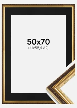 Ramme Abisko Guld 50x70 cm - Passepartout Sort 42x59,4 cm (A2)