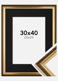 Ramme Abisko Guld 30x40 cm - Passepartout Sort 21x30 cm