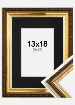 Ramme Abisko Guld 13x18 cm - Passepartout Sort 9x13 cm