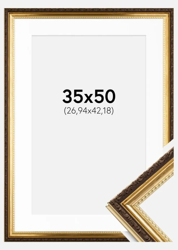 Ramme Abisko Guld 35x50 cm - Passepartout Hvid 11x17 inches (27,94x43,18 cm)