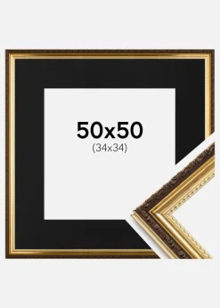 Ramme Abisko Guld 50x50 cm - Passepartout Sort 35x35 cm