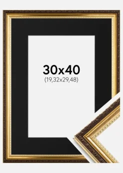 Ramme Abisko Guld 30x40 cm - Passepartout Sort 8x12 inches (20,32x30,48 cm)
