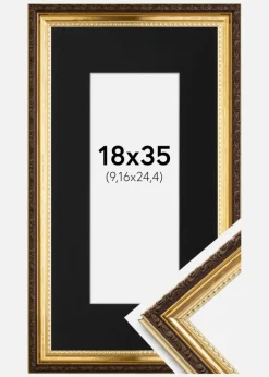 Ramme Abisko Guld 18x35 cm - Passepartout Sort 4x10 inches (10,16x25,4 cm)