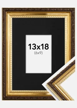 Ramme Abisko Guld 13x18 cm - Passepartout Sort 7x10 cm