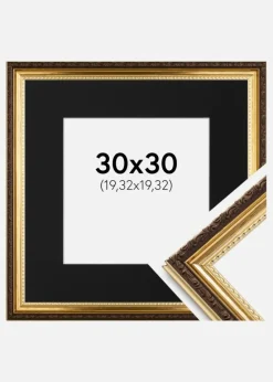 Ramme Abisko Guld 30x30 cm - Passepartout Sort 8x8 inches (20,32x20,32 cm)
