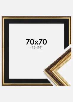 Ramme Abisko Guld 70x70 cm - Passepartout Sort 60x60 cm