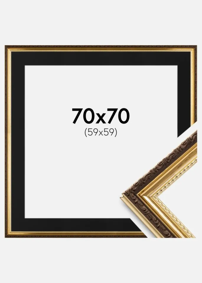 Ramme Abisko Guld 70x70 cm - Passepartout Sort 60x60 cm