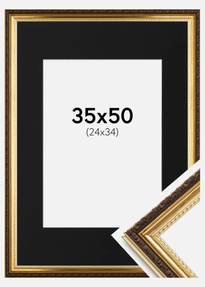Ramme Abisko Guld 35x50 cm - Passepartout Sort 25x35 cm