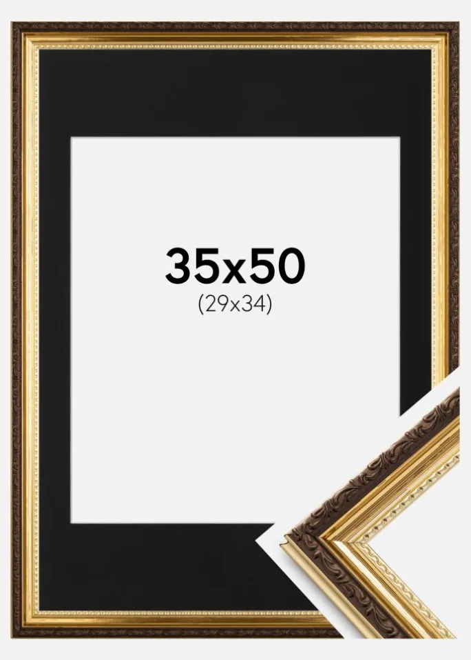 Ramme Abisko Guld 35x50 cm - Passepartout Sort 30x35 cm