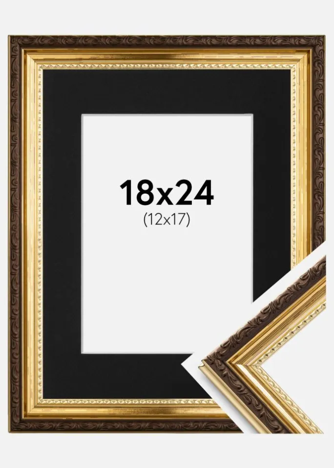 Ramme Abisko Guld 18x24 cm - Passepartout Sort 13x18 cm