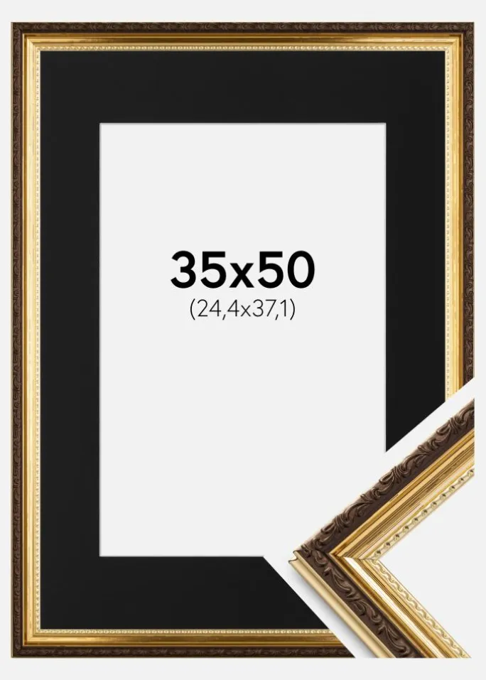 Ramme Abisko Guld 35x50 cm - Passepartout Sort 10x15 inches (25,4x38,1 cm)