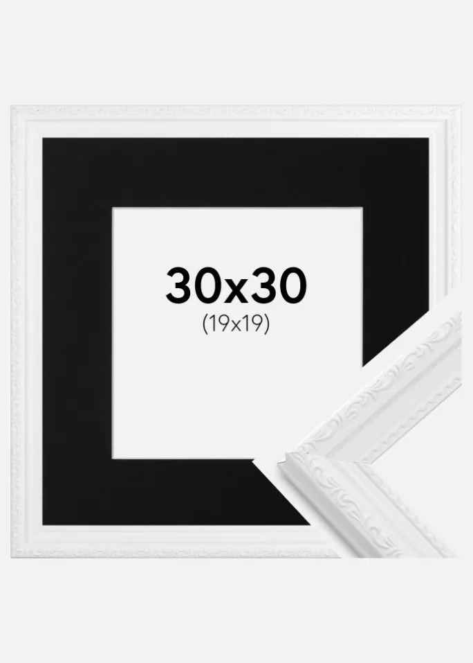 Ramme Abisko Hvid 30x30 cm - Passepartout Sort 20x20 cm