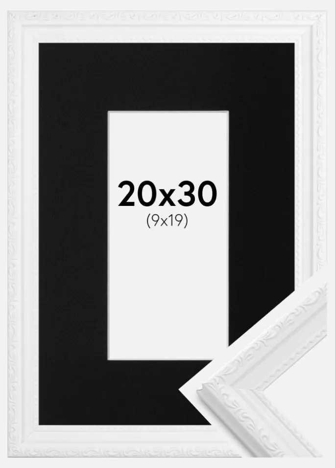 Ramme Abisko Hvid 20x30 cm - Passepartout Sort 10x20 cm