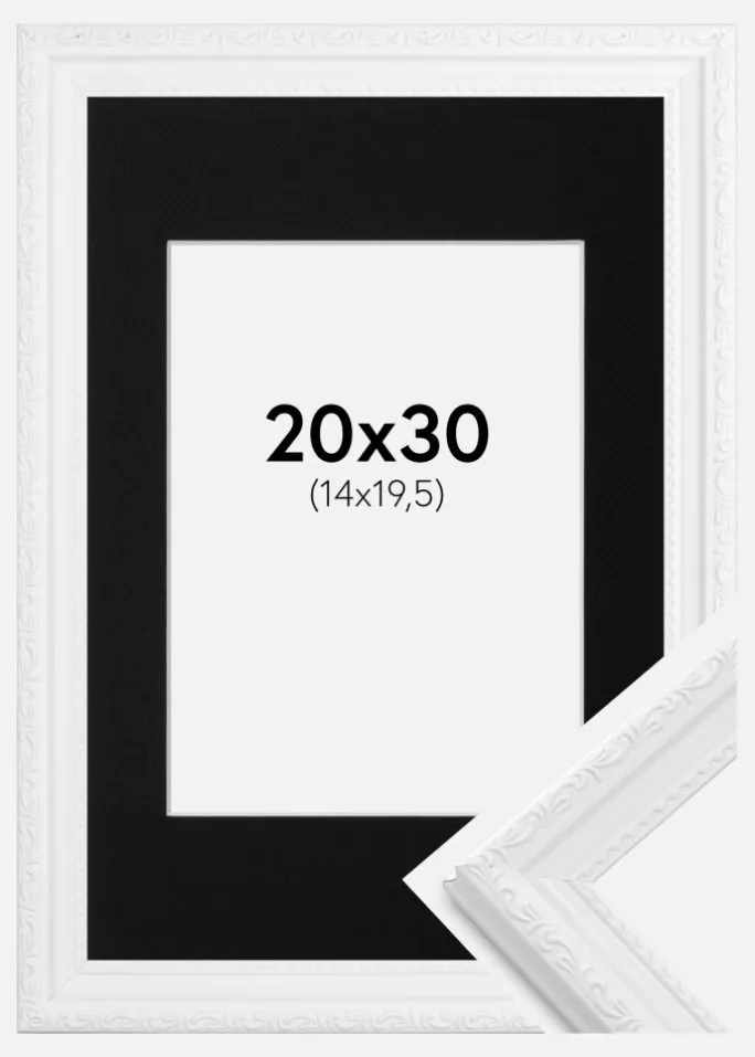 Ramme Abisko Hvid 20x30 cm - Passepartout Sort 15x21 cm (A5)