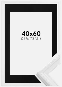 Ramme Abisko Hvid 40x60 cm - Passepartout Sort 32,9x48,3 cm (A3+)