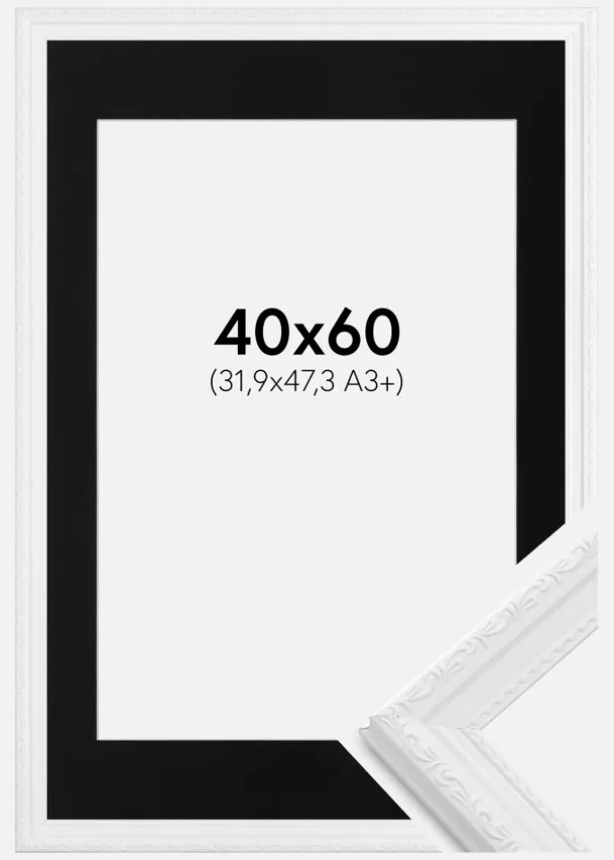 Ramme Abisko Hvid 40x60 cm - Passepartout Sort 32,9x48,3 cm (A3+)