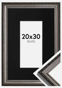 Ramme Abisko Sølv 20x30 cm - Passepartout Sort 10x20 cm