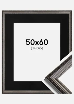Ramme Abisko Sølv 50x60 cm - Passepartout Sort 37x46 cm