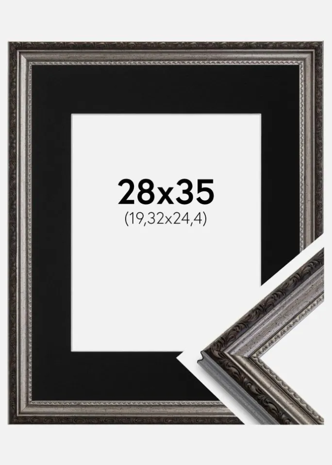 Ramme Abisko Sølv 28x35 cm - Passepartout Sort 8x10 inches