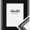 Ramme Abisko Sølv 40x50 cm - Passepartout Sort 27,5x37 cm