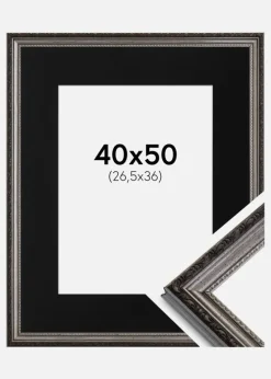 Ramme Abisko Sølv 40x50 cm - Passepartout Sort 27,5x37 cm