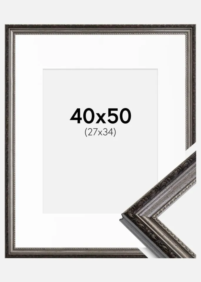 Ramme Abisko Sølv 40x50 cm - Passepartout Hvid 28x35 cm