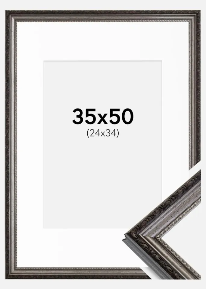 Ramme Abisko Sølv 35x50 cm - Passepartout Hvid 25x35 cm