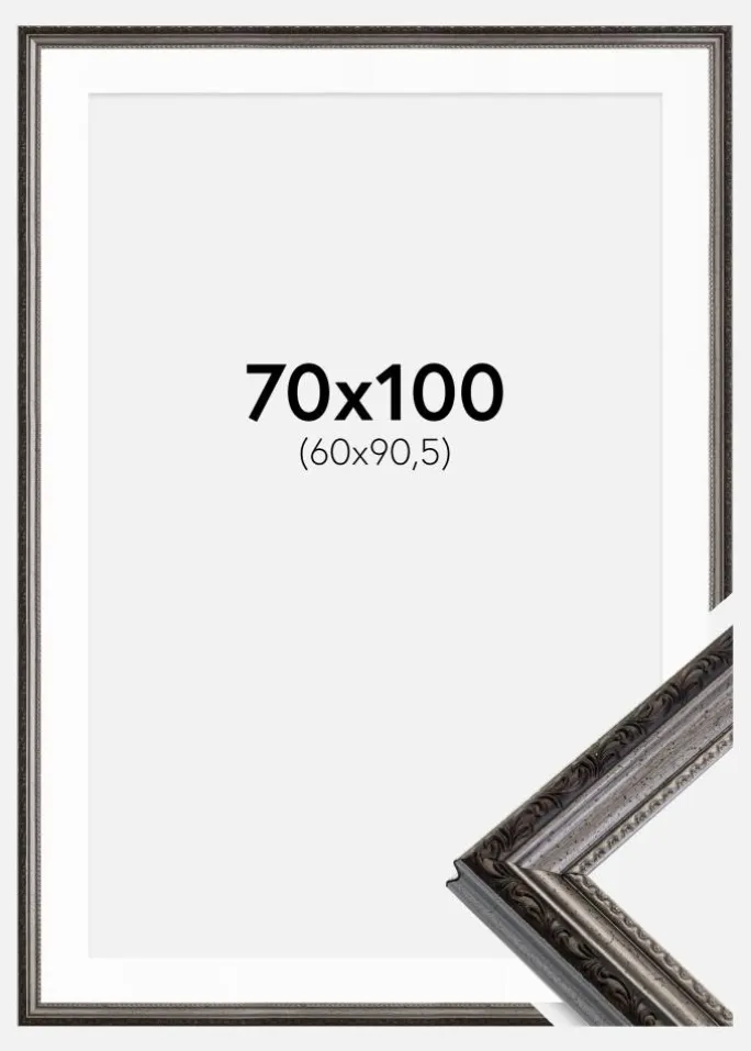 Ramme Abisko Sølv 70x100 cm - Passepartout Hvid 61x91,5 cm