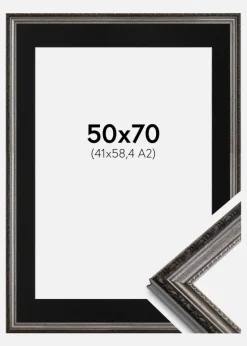 Ramme Abisko Sølv 50x70 cm - Passepartout Sort 42x59,4 cm (A2)