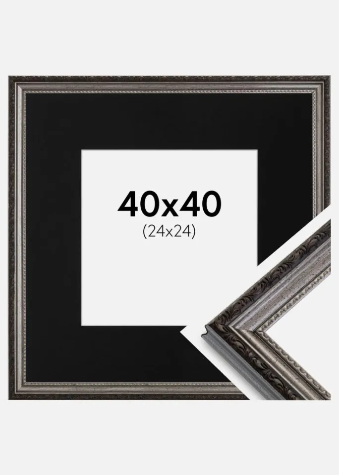 Ramme Abisko Sølv 40x40 cm - Passepartout Sort 25x25 cm