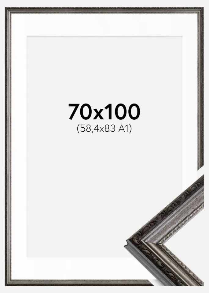 Ramme Abisko Sølv 70x100 cm - Passepartout Hvid 59,4x84 cm (A1)