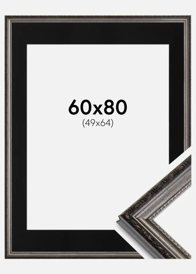Ramme Abisko Sølv 60x80 cm - Passepartout Sort 50x65 cm