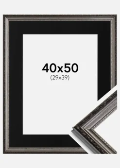 Ramme Abisko Sølv 40x50 cm - Passepartout Sort 30x40 cm