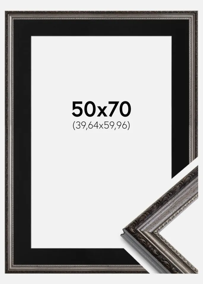 Ramme Abisko Sølv 50x70 cm - Passepartout Sort 16x24 inches