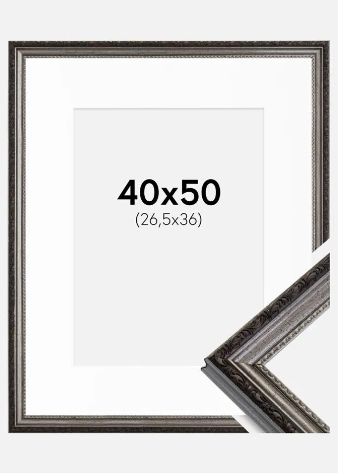 Ramme Abisko Sølv 40x50 cm - Passepartout Hvid 27,5x37 cm