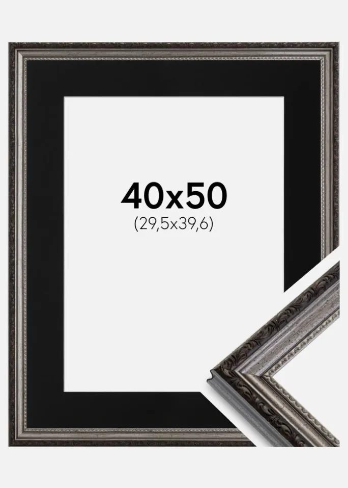 Ramme Abisko Sølv 40x50 cm - Passepartout Sort 12x16 inches