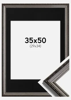 Ramme Abisko Sølv 35x50 cm - Passepartout Sort 30x35 cm