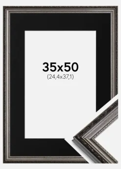 Ramme Abisko Sølv 35x50 cm - Passepartout Sort 10x15 inches