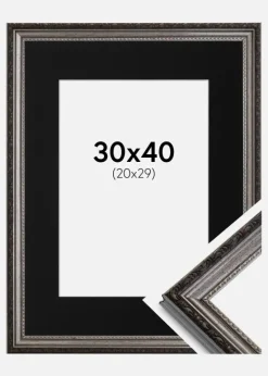 Ramme Abisko Sølv 30x40 cm - Passepartout Sort 21x30 cm