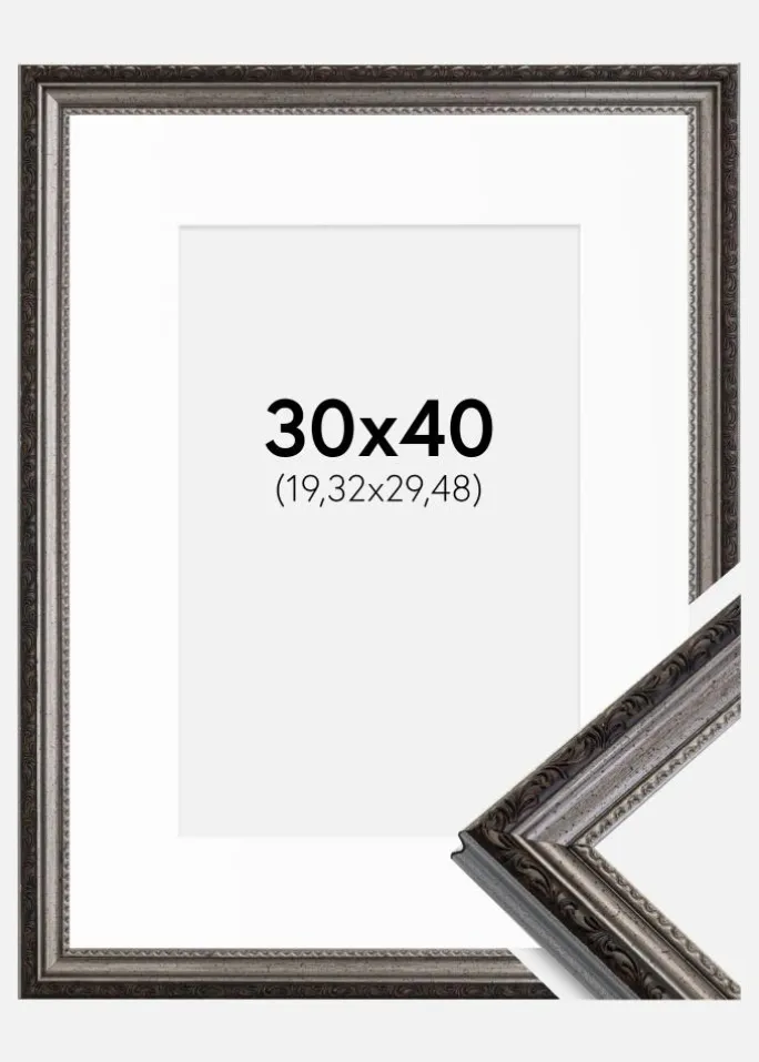 Ramme Abisko Sølv 30x40 cm - Passepartout Hvid 8x12 inches
