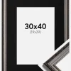 Ramme Abisko Sølv 30x40 cm - Passepartout Sort 20x30 cm