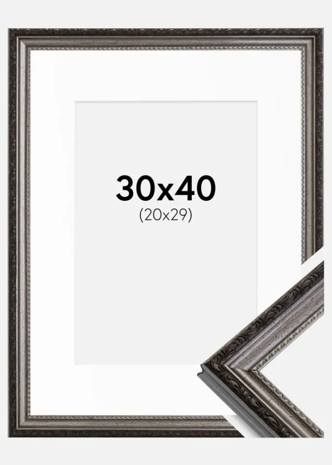 Ramme Abisko Sølv 30x40 cm - Passepartout Hvid 21x30 cm