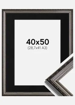 Ramme Abisko Sølv 40x50 cm - Passepartout Sort 29,7x42 cm (A3)