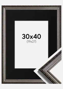 Ramme Abisko Sølv 30x40 cm - Passepartout Sort 20x28 cm