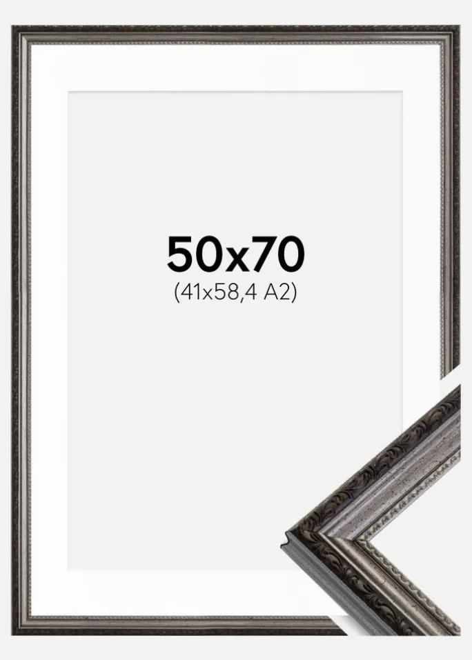 Ramme Abisko Sølv 50x70 cm - Passepartout Hvid 42x59,4 cm (A2)