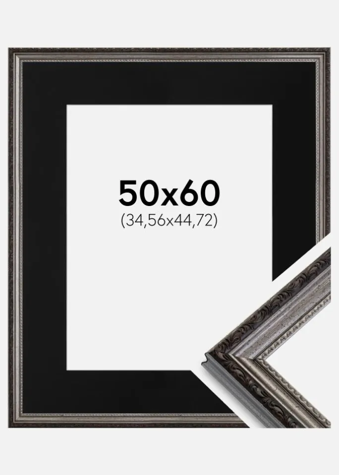Ramme Abisko Sølv 50x60 cm - Passepartout Sort 14x18 inches