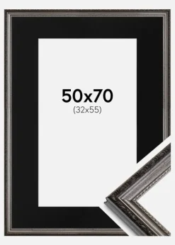 Ramme Abisko Sølv 50x70 cm - Passepartout Sort 33x56 cm