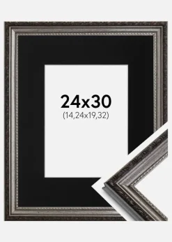 Ramme Abisko Sølv 24x30 cm - Passepartout Sort 6x8 inches
